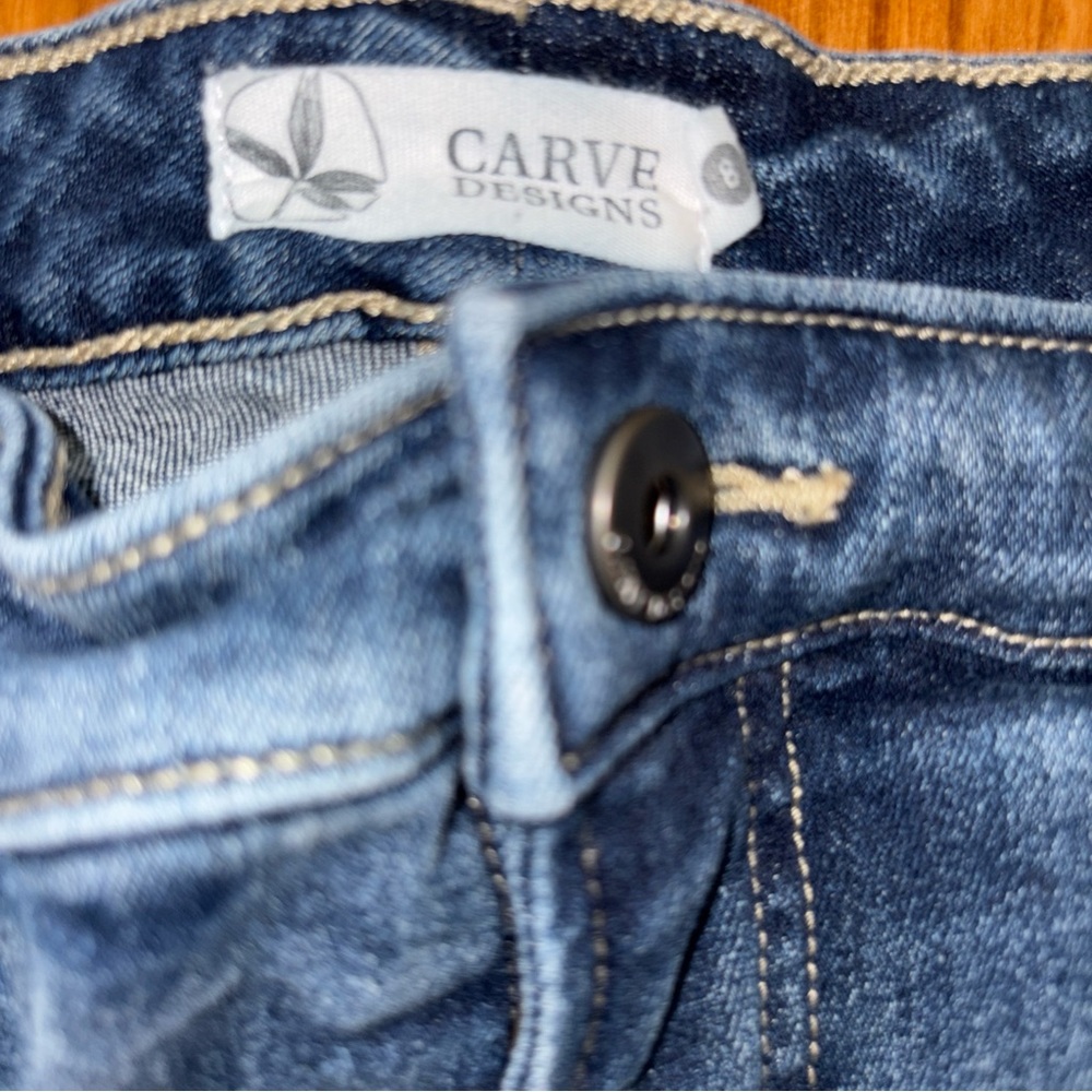 Carve Designs Size 8 Women’s Blue Straight Leg Raw Edge Jeans Organic Cotton - Picture 2 of 8